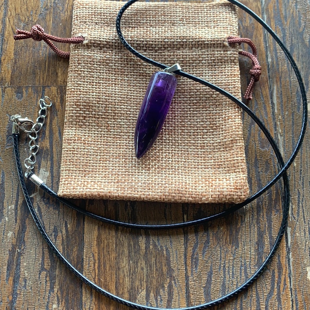 Amethyst Bullet Pendant Mens Crystal Necklace Amethyst Necklace Unisex Necklace